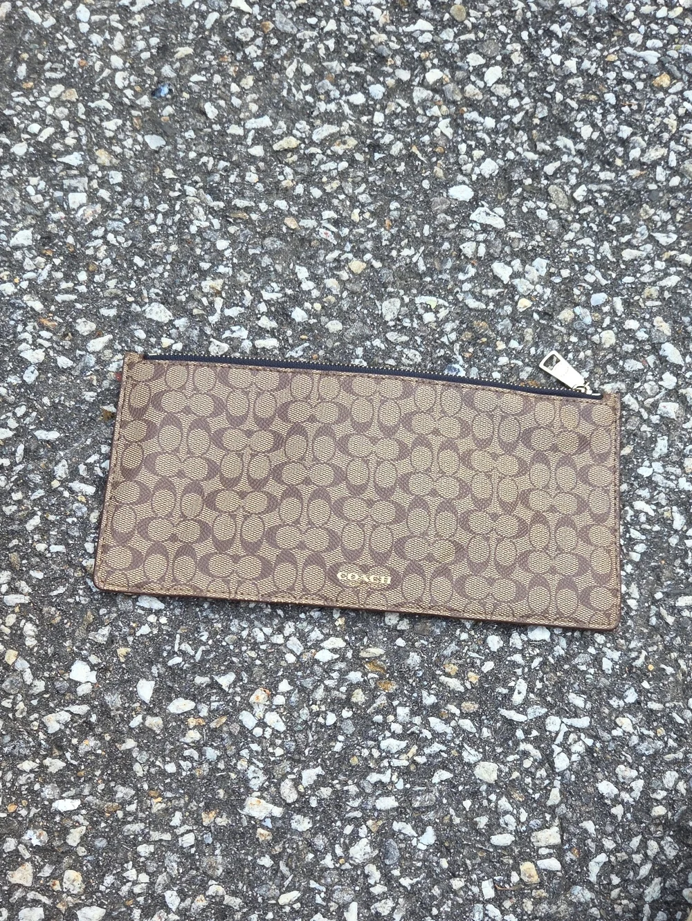 Coach Brown Signature Canvas Card Holder Zip Pouch